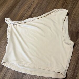 SHEIN Cream One-Shoulder Twist Tank Top